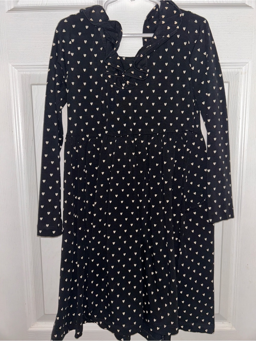 Hanna Andersson Black Dress with Cream Heart Print